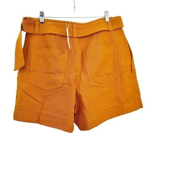 VINCE Women's Burnt Orange High Waist Belted Twill Pleated Shorts Size 12 NWT